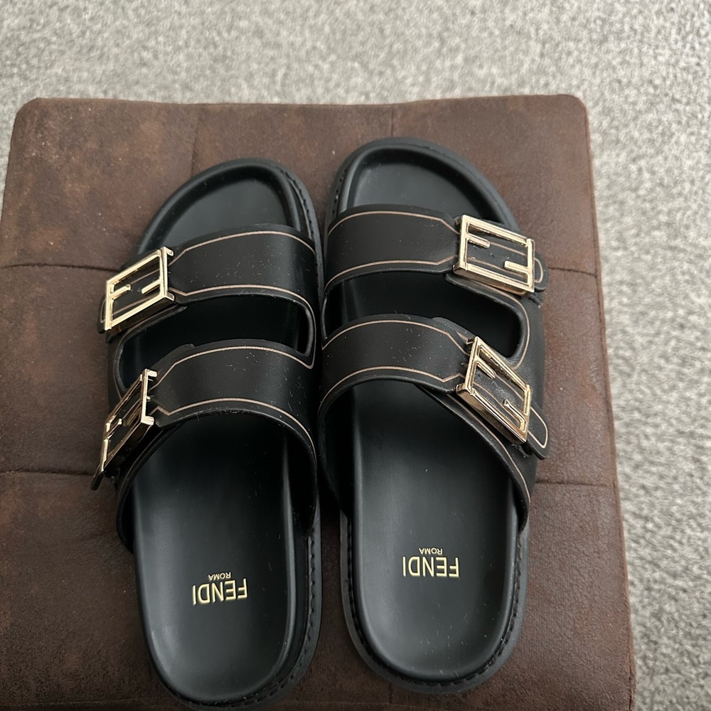 Black Slides with Gold Accents